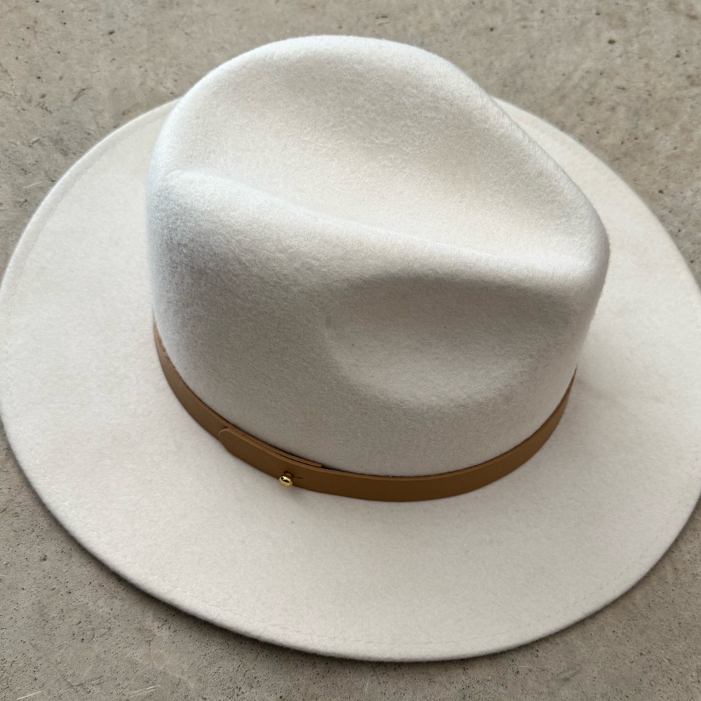 Lack Of Color Ivory Wool Fedora with Brown Leather Band